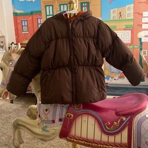 Boys Brown and orange down puffer coat. Size 5/6